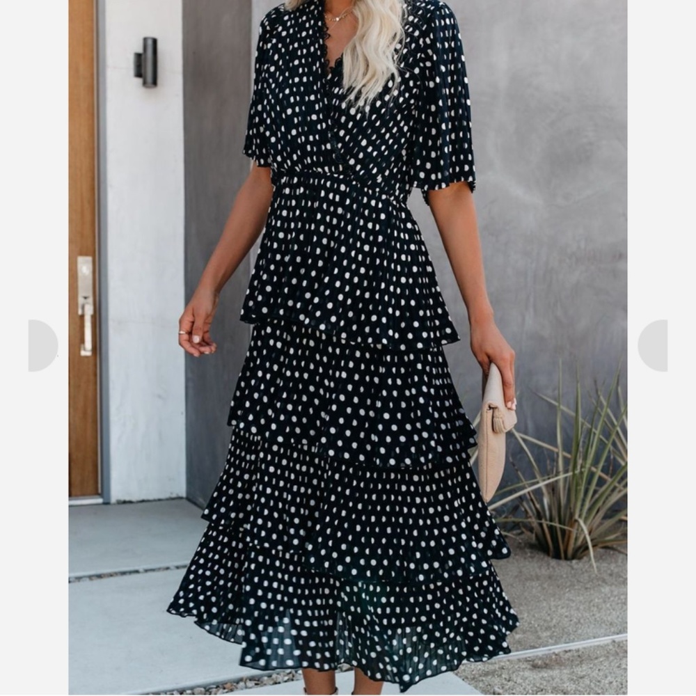💖 VICI Polka Dot Pleated Tiered Dress 💖 - Picture 2 of 8